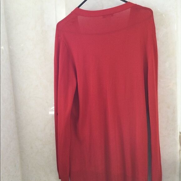 Anne Klein M SILK Red cardigan button front - Picture 3 of 8